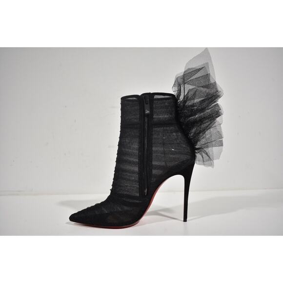 Christian Louboutin Libellibooty 100 Black Mesh Tulle Ankle Boot Heel Pump 37.5 - Picture 8 of 11